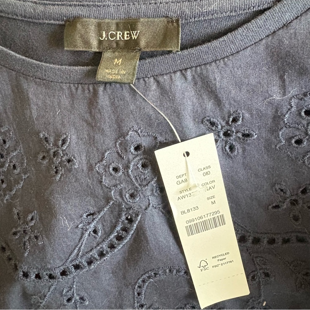 J. Crew Navy Embroidered Blouse Black Size M - Picture 3 of 8